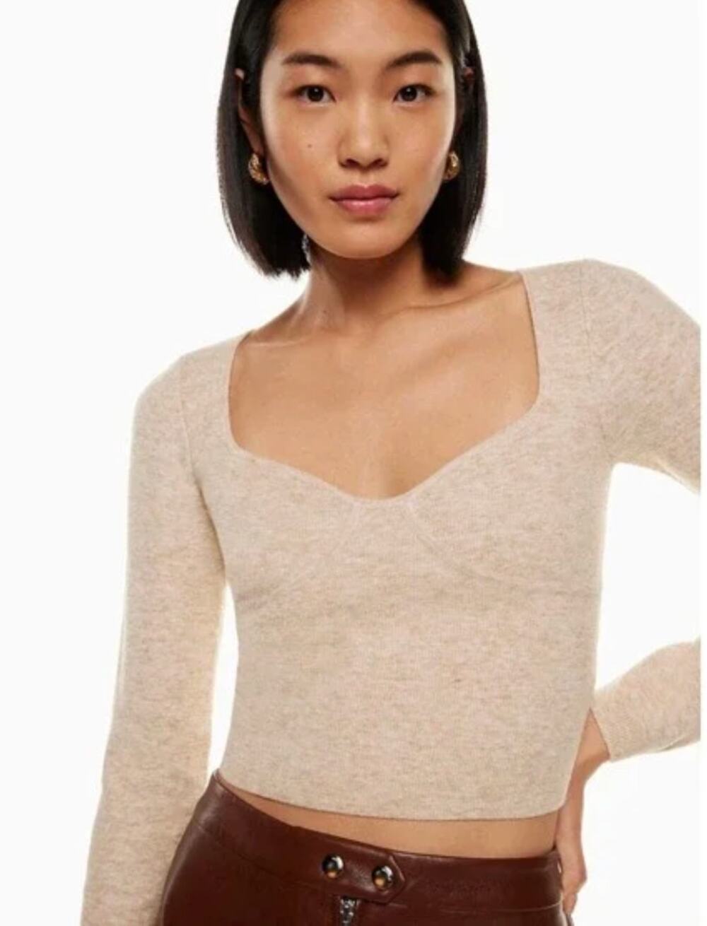 Aritzia Wilfred Greer Sweetheart Bustier Sweater in Heather Light Oatmeal sz. M